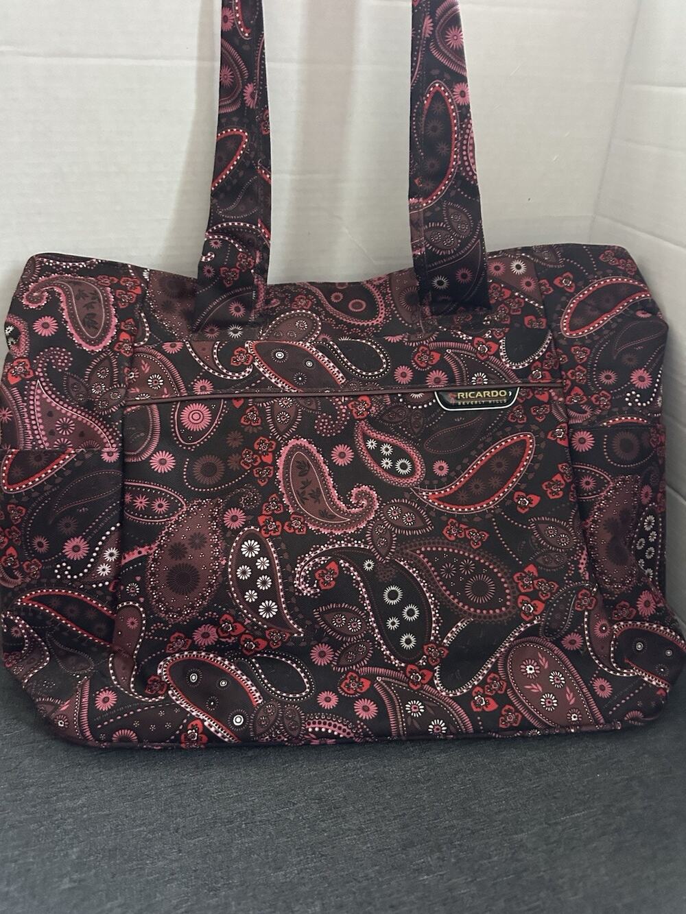 Ricardo Beverly Hills Paisley Travel Tote Bag Large Shoulder Carry On Burgundy